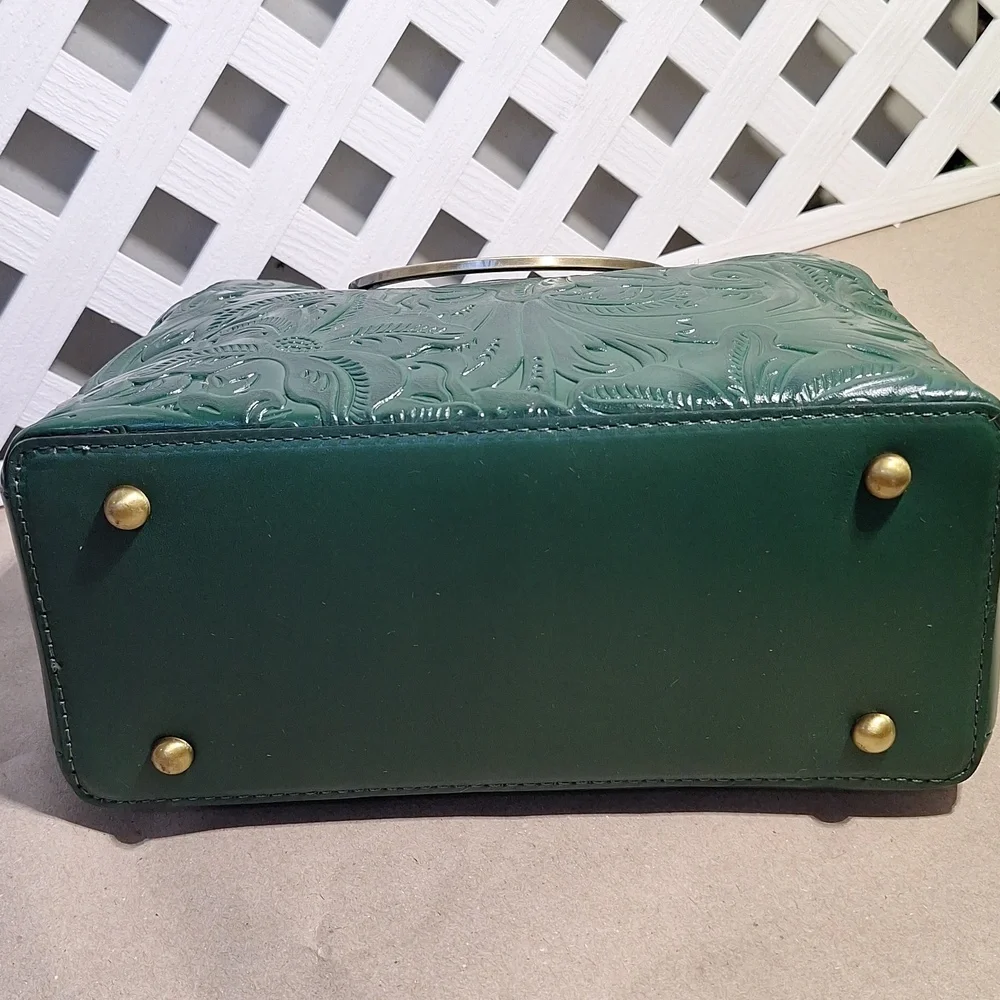 NWT Patricia Nash Empoli Burnished Tooled Leather Green Satchel Crossbody Bag - Picture 5 of 10